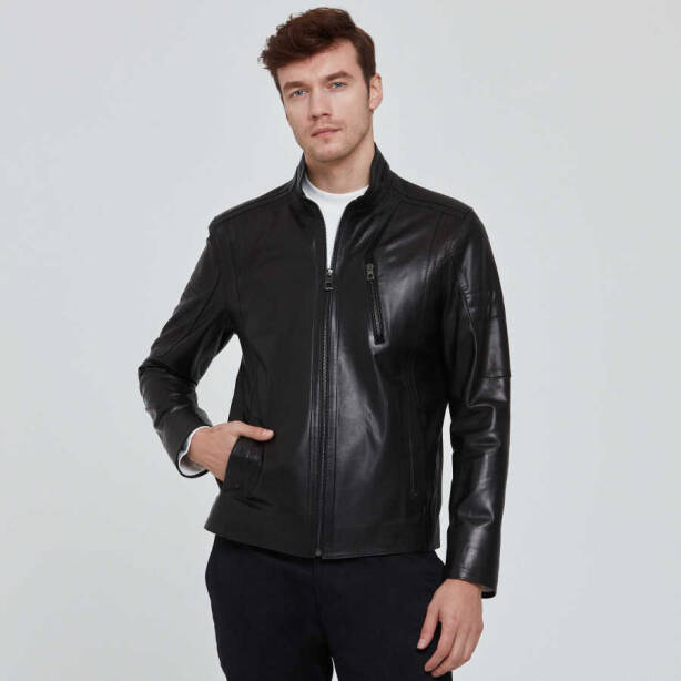 Siyah Deri Erkek Deri Mont - E22KDM310340-Q3H - 2