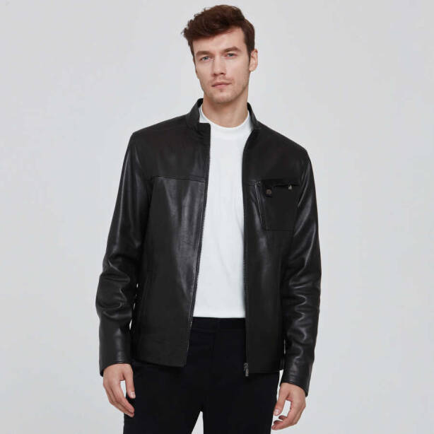 Siyah Deri Erkek Deri Mont - E22KDM310387-Q3H - Tergan