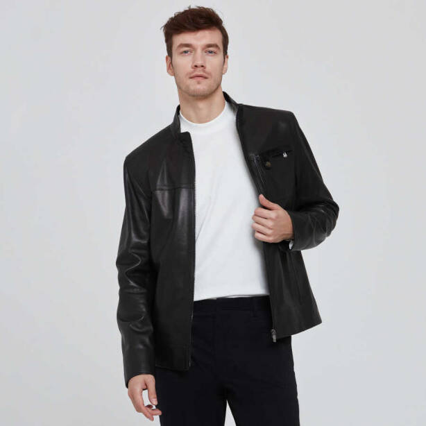 Siyah Deri Erkek Deri Mont - E22KDM310387-Q3H - Tergan