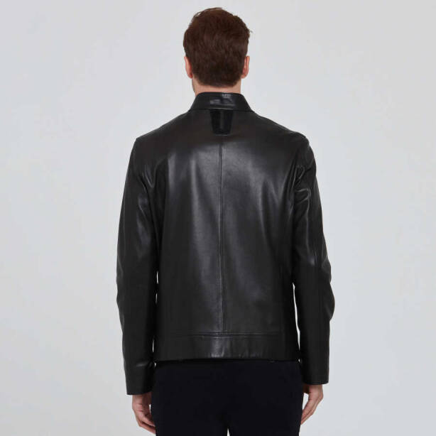 Siyah Deri Erkek Deri Mont - E22KDM310387-Q3H - Tergan