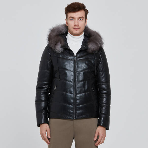 Siyah Deri Erkek Deri Mont - E23BDM310464-Q3H - 1