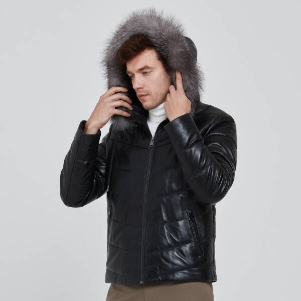 Siyah Deri Erkek Deri Mont - E23BDM310464-Q3H - 2