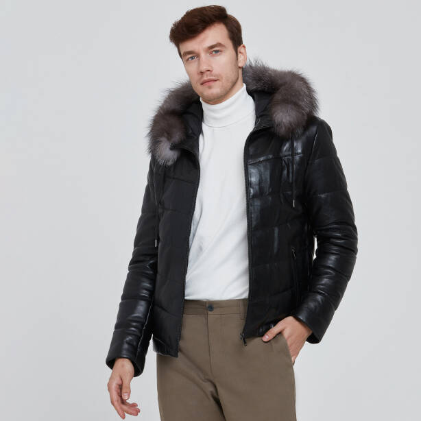 Siyah Deri Erkek Deri Mont - E23BDM310464-Q3H - 3