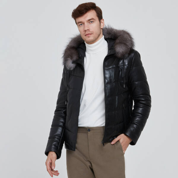 Siyah Deri Erkek Deri Mont - E23BDM310464-Q3H - 3