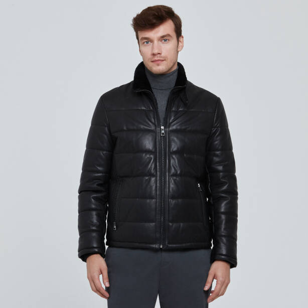 Siyah Deri Erkek Deri Mont - E23BDM310466-Q3H - 1