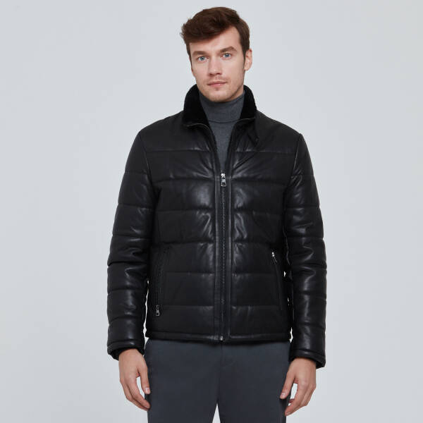 Siyah Deri Erkek Deri Mont - E23BDM310466-Q3H - 1