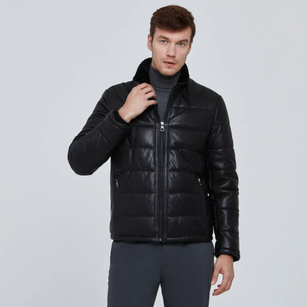 Siyah Deri Erkek Deri Mont - E23BDM310466-Q3H - 2