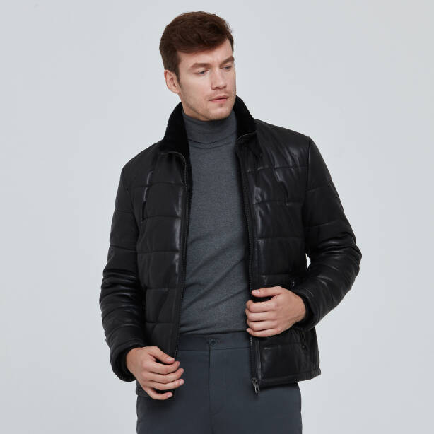 Siyah Deri Erkek Deri Mont - E23BDM310466-Q3H - 3