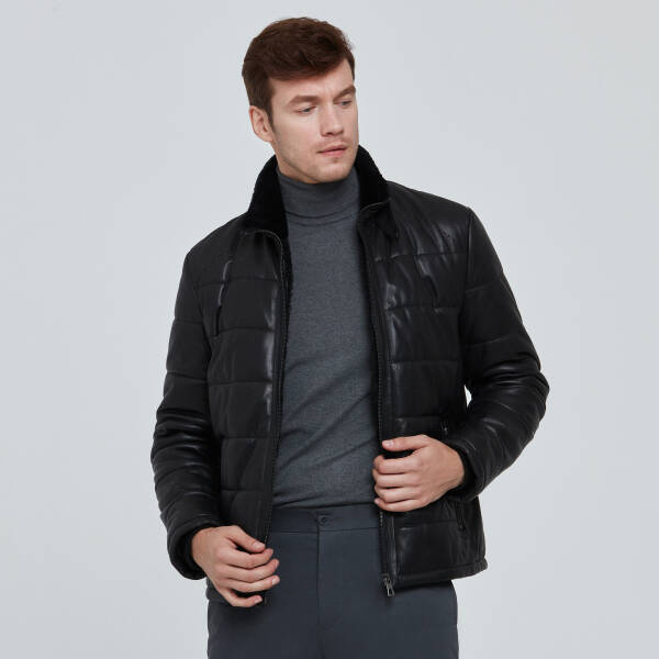 Siyah Deri Erkek Deri Mont - E23BDM310466-Q3H - 3