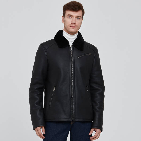 Siyah Deri Erkek Deri Mont - E23BKM310456-D51 - 1