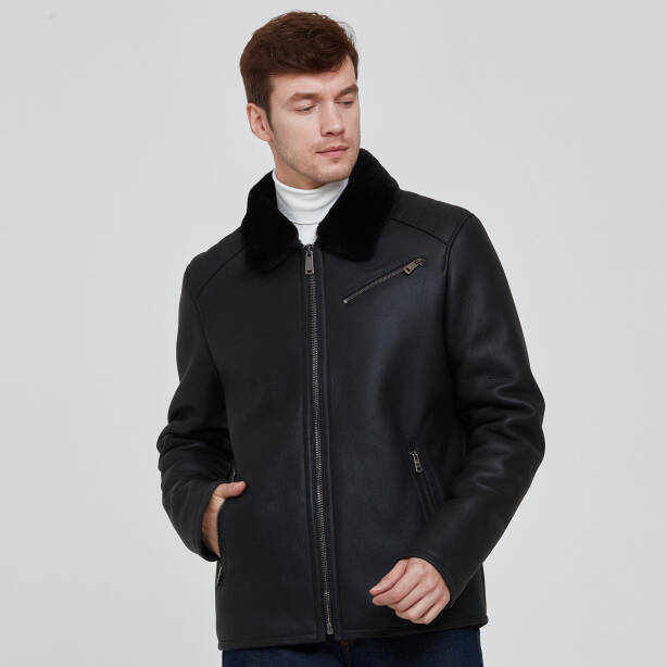 Siyah Deri Erkek Deri Mont - E23BKM310456-D51 - 2