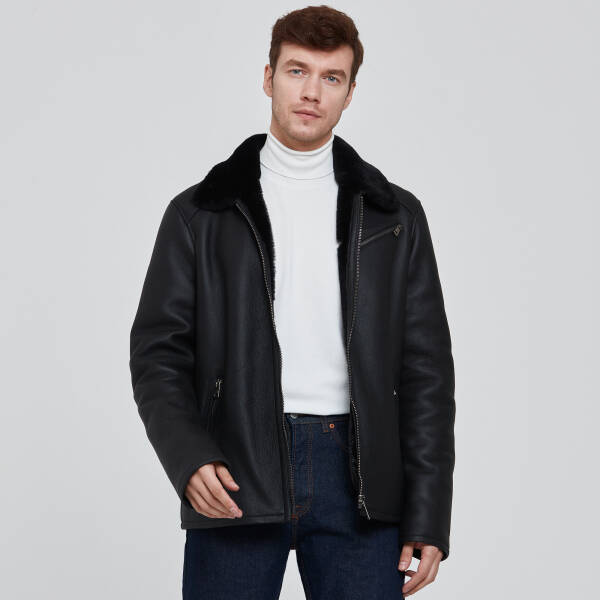 Siyah Deri Erkek Deri Mont - E23BKM310456-D51 - 3