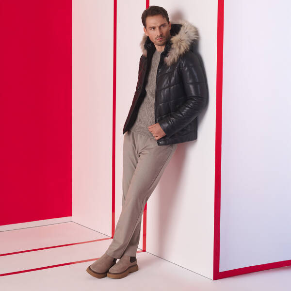 Siyah Hakiki Deri Erkek Deri Mont - E23KDM310463-Q3H - 1