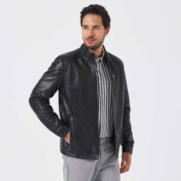 Siyah Deri Erkek Deri Mont - E23KDM310490-Q3H - 2