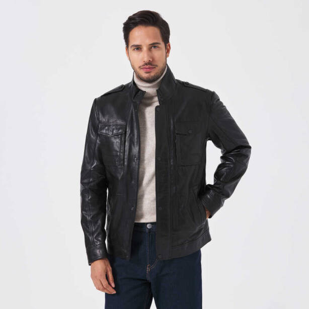 Siyah Deri Erkek Deri Mont - E23KDM310500-Q3H - 2