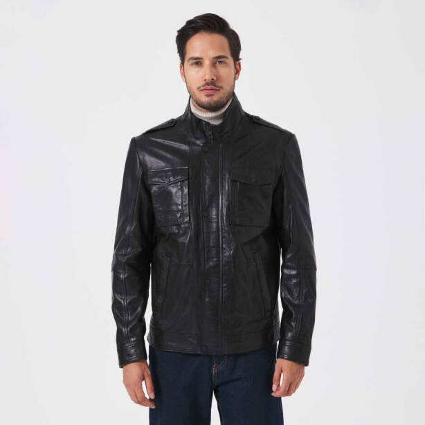 Siyah Deri Erkek Deri Mont - E23KDM310500-Q3H - 3