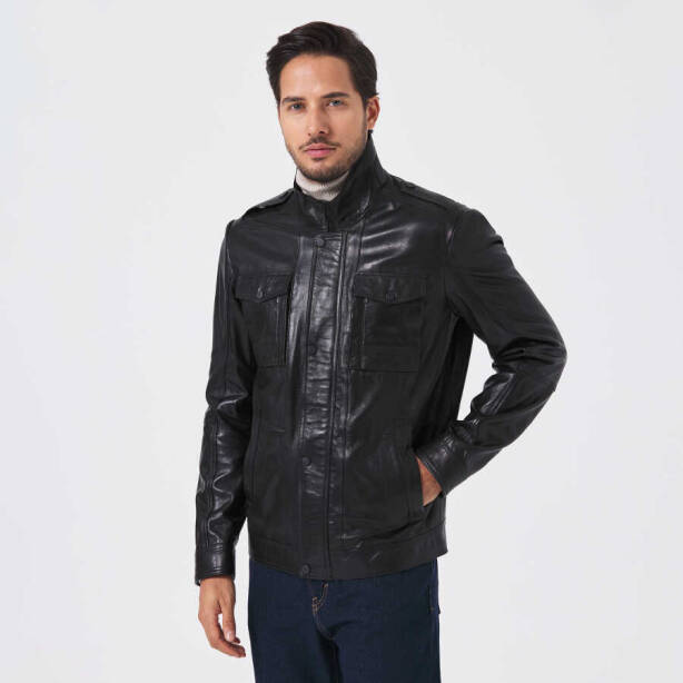 Siyah Deri Erkek Deri Mont - E23KDM310500-Q3H - 4