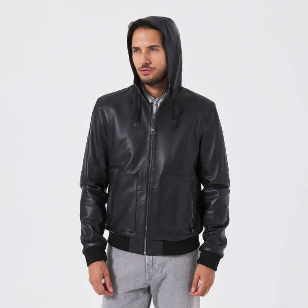 Siyah Deri Erkek Deri Mont - E23KDM310502-Q3H - 2