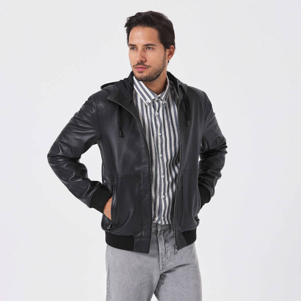 Siyah Deri Erkek Deri Mont - E23KDM310502-Q3H - 3