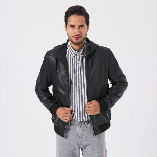 Siyah Deri Erkek Deri Mont - E23KDM310502-Q3H - 6