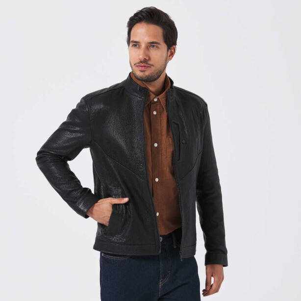 Siyah Deri Erkek Deri Mont - E23KDM310506-Q4O - 2