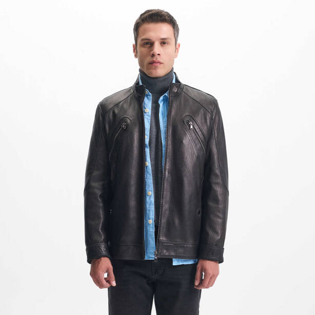 Siyah Deri Erkek Deri Mont - E23KDM310524-Q4O - 2