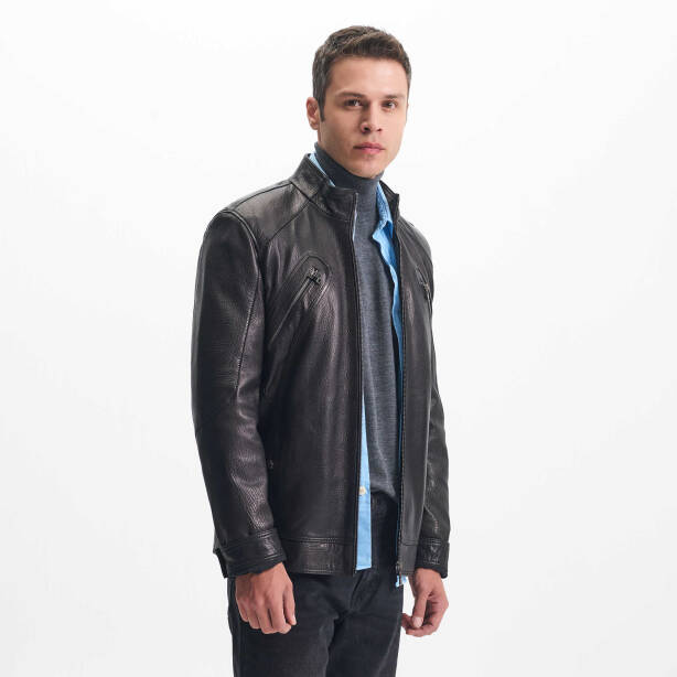 Siyah Deri Erkek Deri Mont - E23KDM310524-Q4O - 3