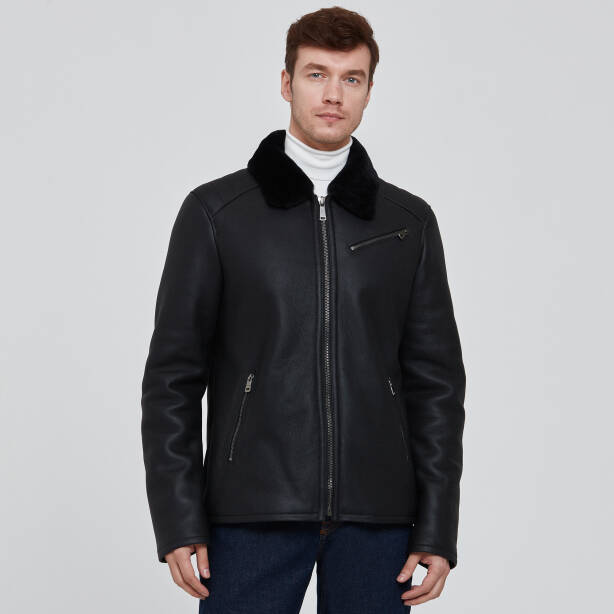 Siyah Deri Erkek Deri Mont - E23KKM310455-D51 - 1