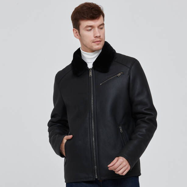 Siyah Deri Erkek Deri Mont - E23KKM310455-D51 - 2