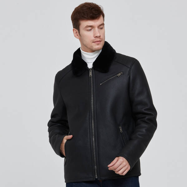 Siyah Deri Erkek Deri Mont - E23KKM310455-D51 - 2