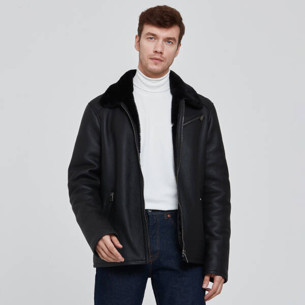 Siyah Deri Erkek Deri Mont - E23KKM310455-D51 - 3