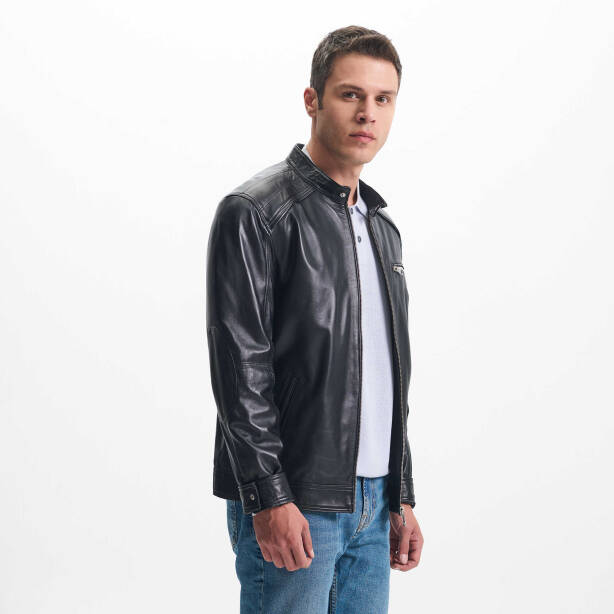 Siyah Deri Erkek Deri Mont - E24KDM310573-Q3H - Tergan Four Season