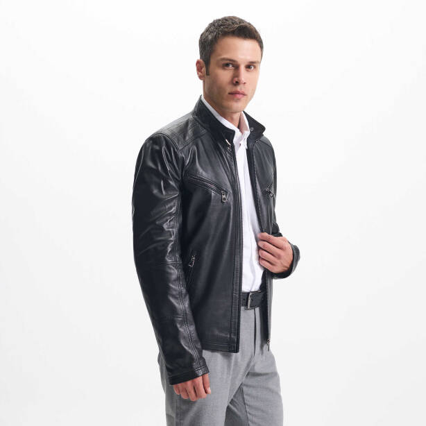 Siyah Deri Erkek Deri Mont - E24KDM310584-Q3H - 2