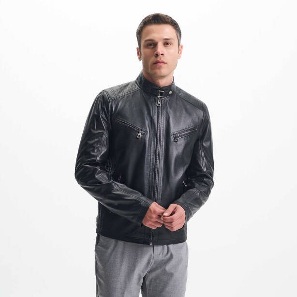 Siyah Deri Erkek Deri Mont - E24KDM310584-Q3H - 3