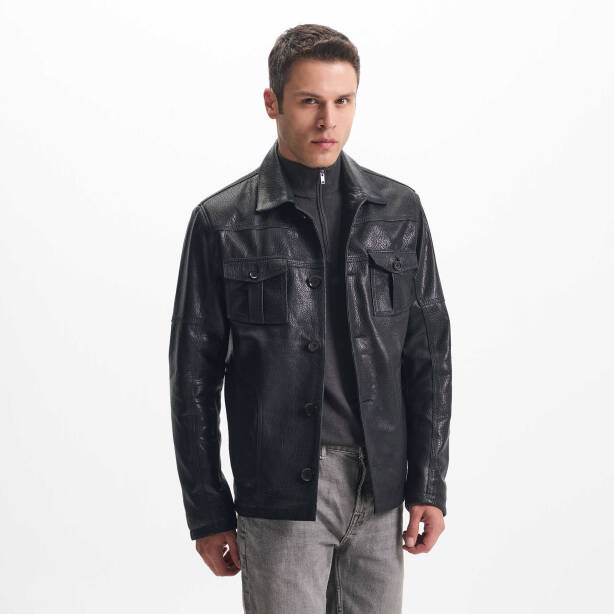 Siyah Deri Erkek Deri Mont - E24KDM310585-Q4O - 3