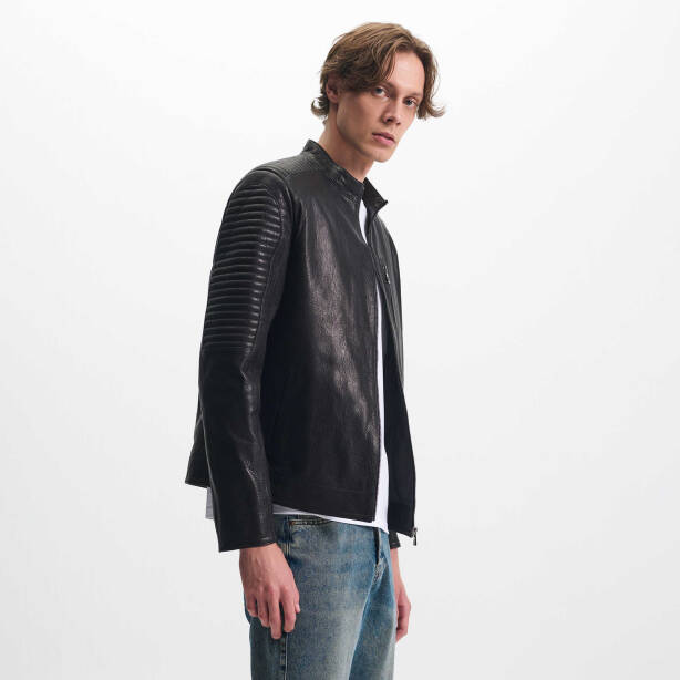 Siyah Deri Erkek Deri Mont - E24KDM310586-Q4O - Tergan