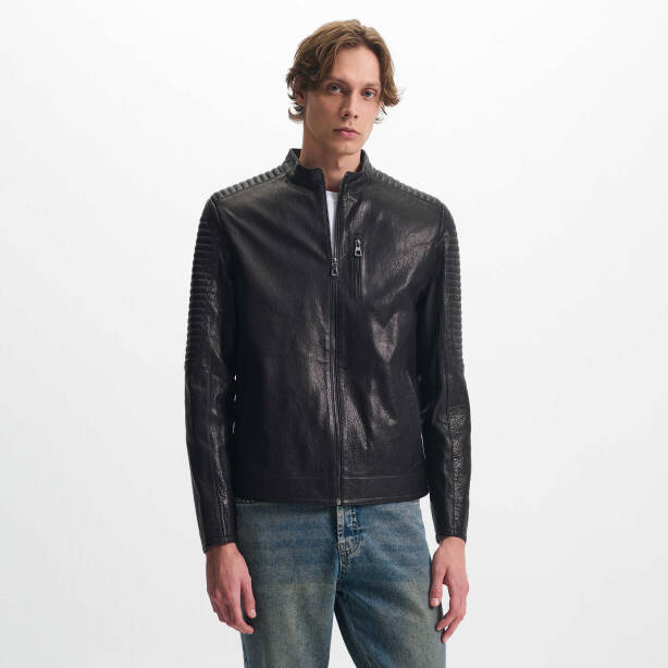 Siyah Deri Erkek Deri Mont - E24KDM310586-Q4O - Tergan