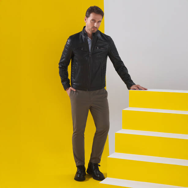 Siyah Hakiki Deri Erkek Deri Mont - E25KDM310602-Q4O 