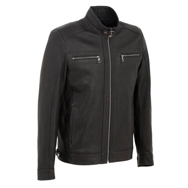 Siyah Deri Erkek Deri Mont - E25KDM310603-Q4O - Tergan Four Season