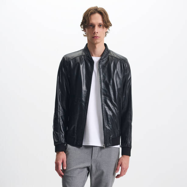 Siyah Deri Erkek Deri Mont - E25KDM310609-Q3H - Tergan Four Season