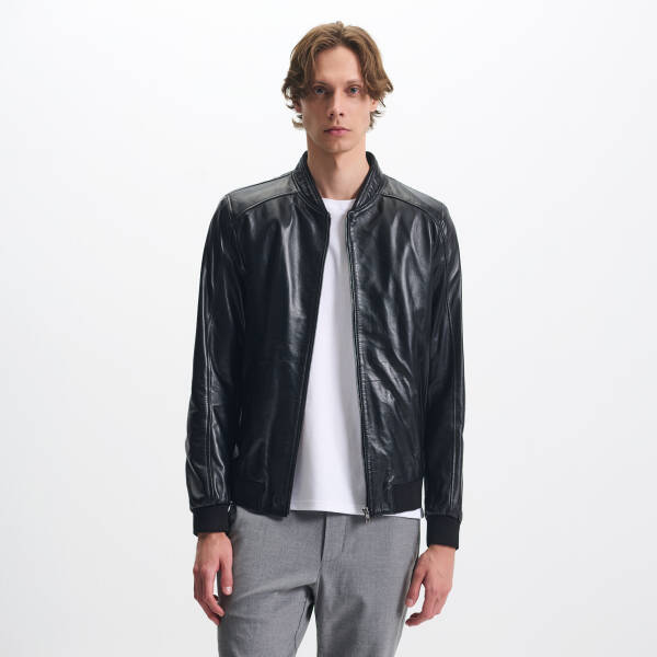 Siyah Deri Erkek Deri Mont - E25KDM310609-Q3H - 1