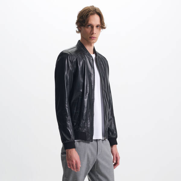 Siyah Deri Erkek Deri Mont - E25KDM310609-Q3H - 2