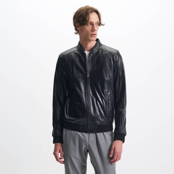 Siyah Deri Erkek Deri Mont - E25KDM310609-Q3H - 3