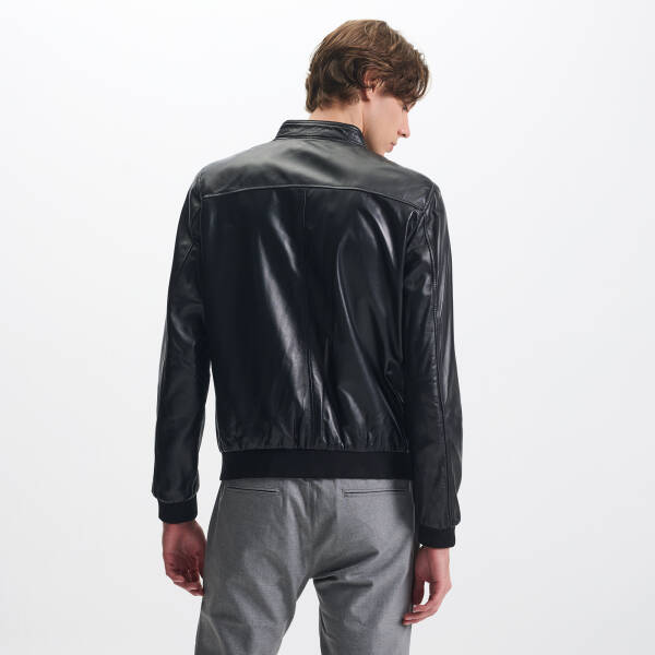 Siyah Deri Erkek Deri Mont - E25KDM310609-Q3H - 4