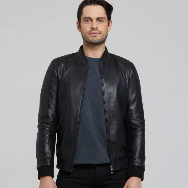 Siyah Deri Erkek Deri Mont - E25KDM310609-Q7O - Tergan Four Season