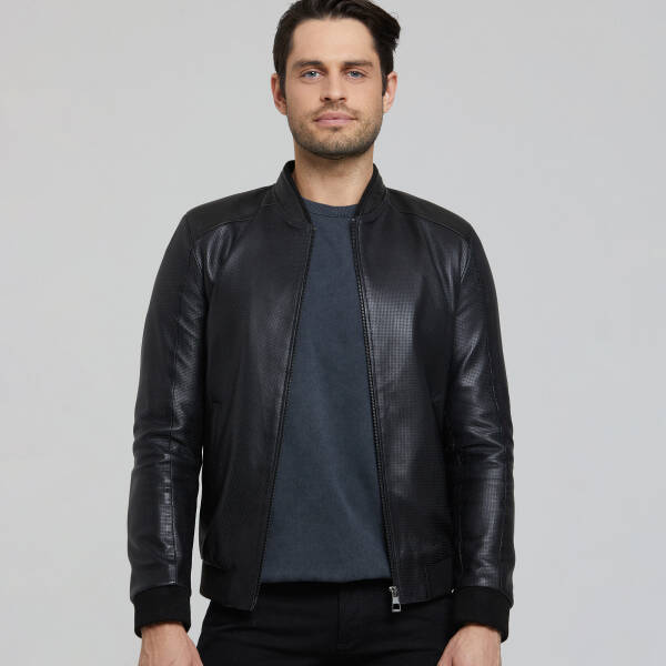 Siyah Deri Erkek Deri Mont - E25KDM310609-Q7O - 1