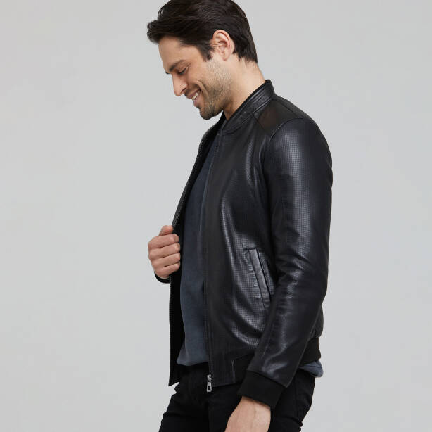 Siyah Deri Erkek Deri Mont - E25KDM310609-Q7O - Tergan Four Season