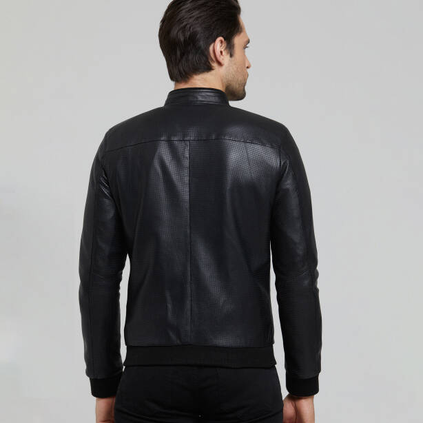 Siyah Deri Erkek Deri Mont - E25KDM310609-Q7O - Tergan Four Season