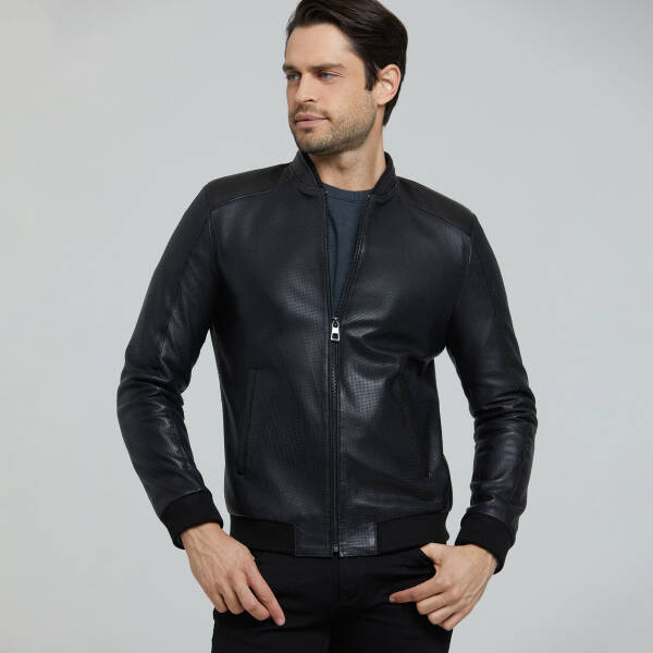 Siyah Deri Erkek Deri Mont - E25KDM310609-Q7O - 4