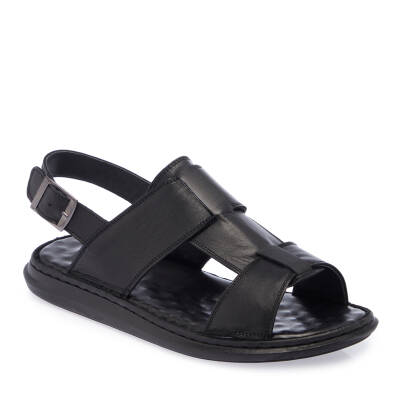  Siyah Deri Erkek Sandalet - E24Y1SN56652-A23 - 1